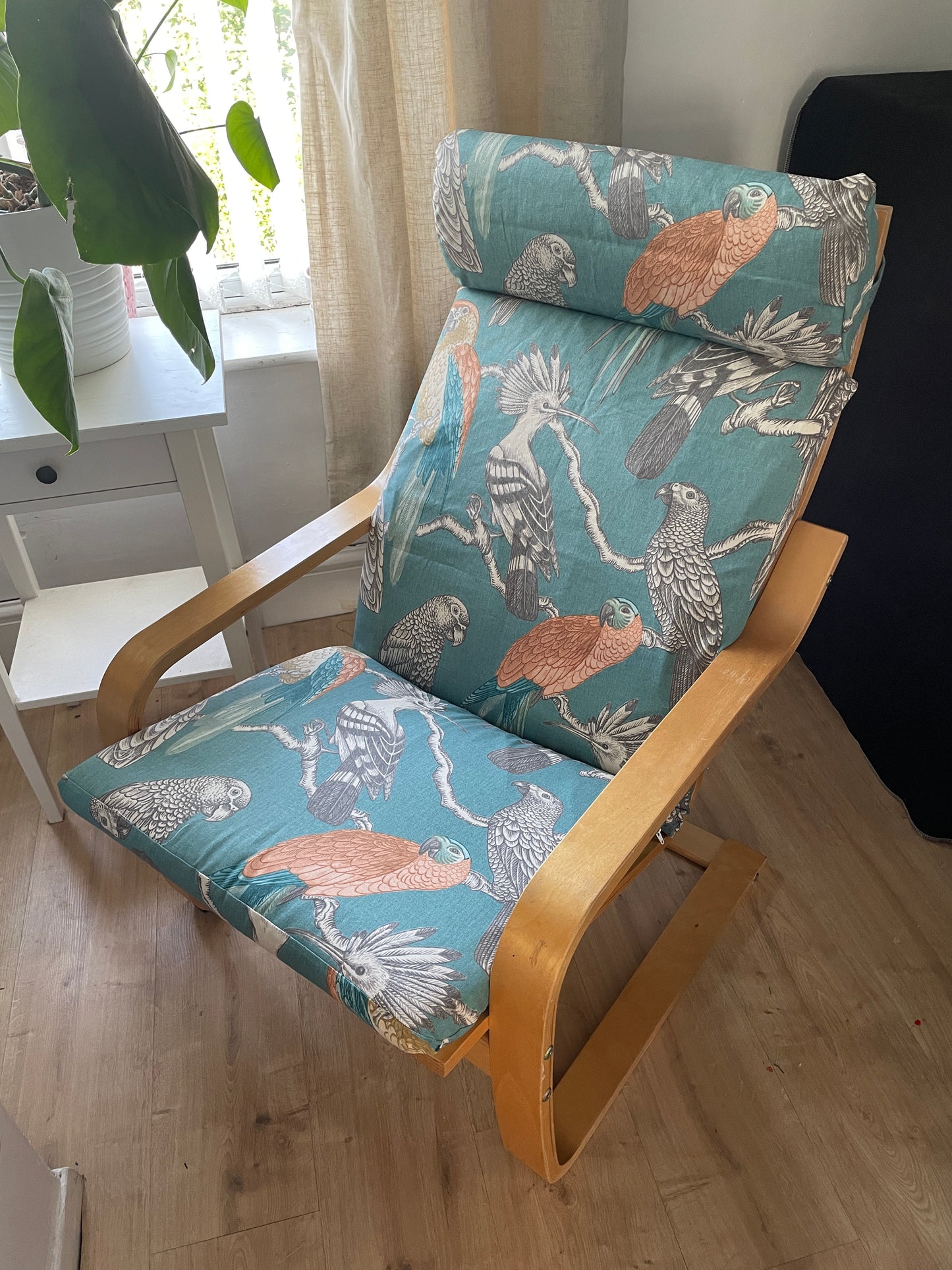Ikea Poang chair cover.  Organic Tropical bird print cotton fabric. 5 colour choices